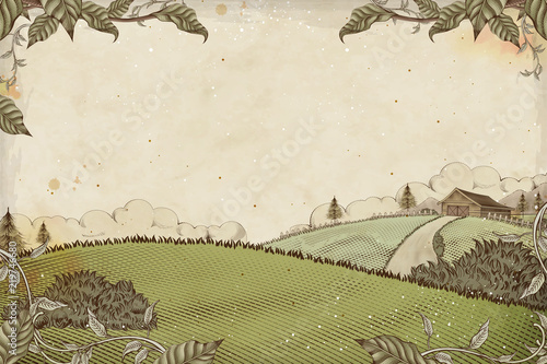 Engraving style farmland