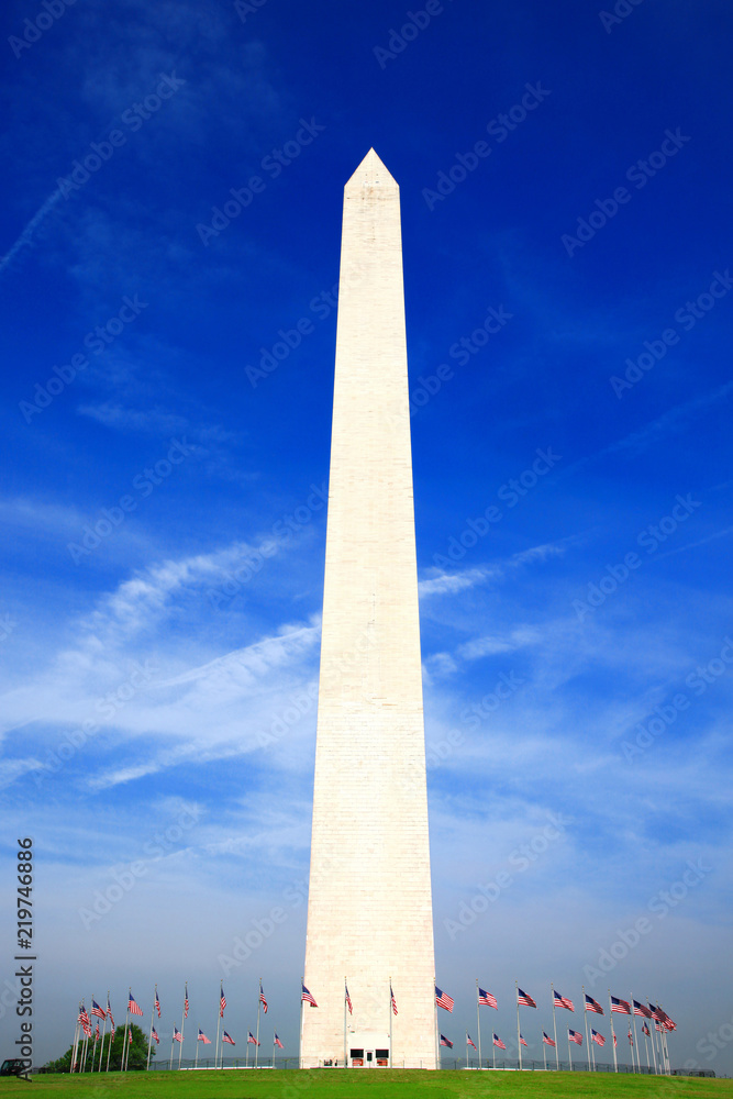 Washington Monument with US Flags