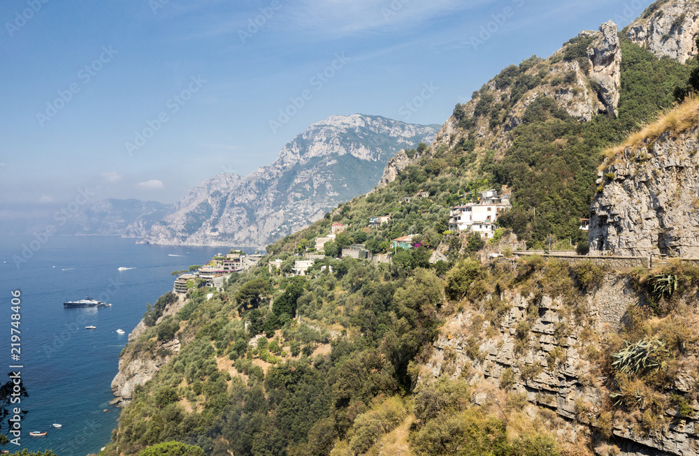 A view of the Amalfi Coast between Amalfi and Positano. Campania. Italy