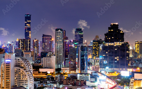 Aerial view landscape of Bangkok city at night time