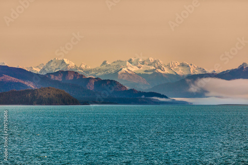 Alaska mountains cruise nature landscape in inside passage, Glacier bay, Alaska, USA. America wilderness background.