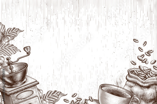 Engraved coffee shop background