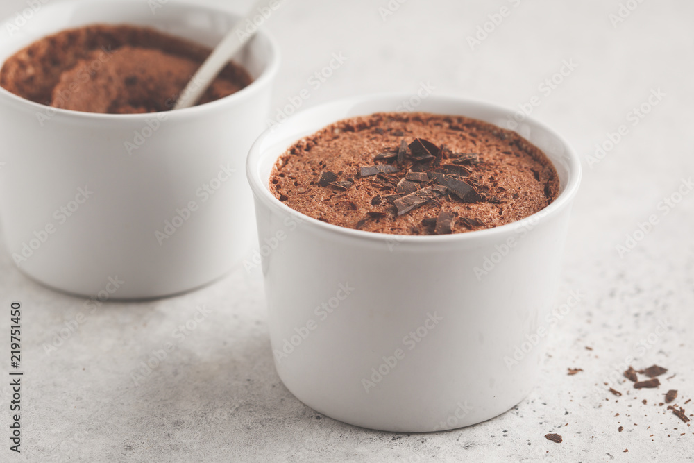 Chocolate mousse from aquafaba. Vegan chickpea souffle dessert. Chocolate mousse from aquafaba. Vegan chickpea souffle dessert.