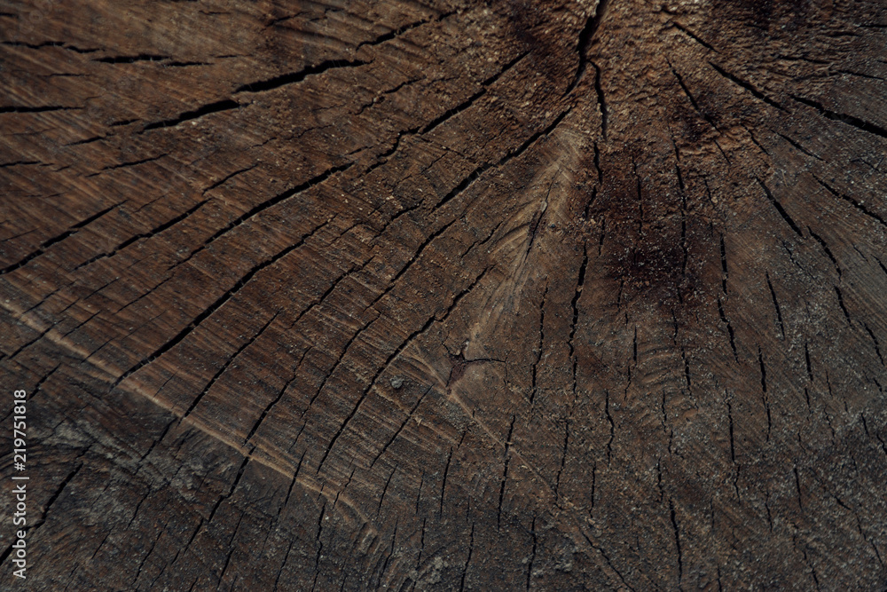 Fototapeta premium close-up view of dark brown cracked wooden textured background