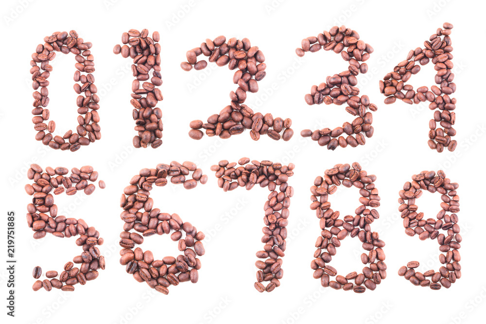 Numbers from coffee beans. Isolated on white background Numbers from coffee beans. Isolated on white background