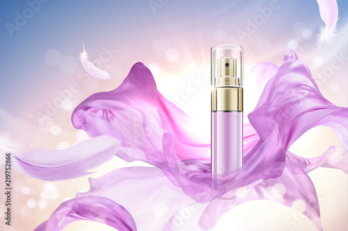 Skincare spray bottle with chiffon