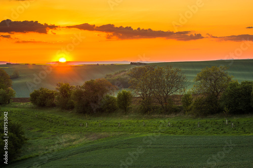 Sunrise over the moravian fields near Sardice, Czech Republic