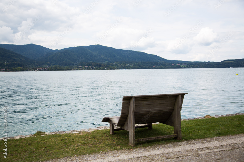 Park bench on the Tegernsee, sunbed