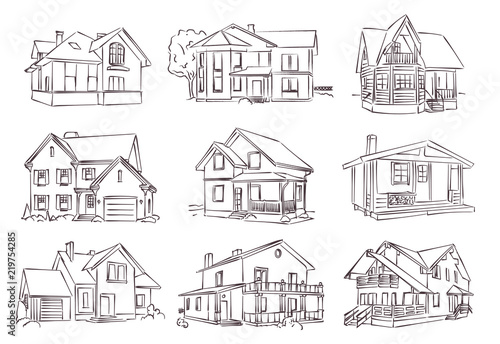 vector sketch of wooden house photo