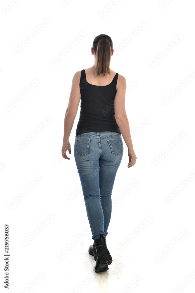 Young Teenage Girl Standing and Looking on Something. Back Pose, Full  Length Stock Image - Image of fashion, look: 50413575