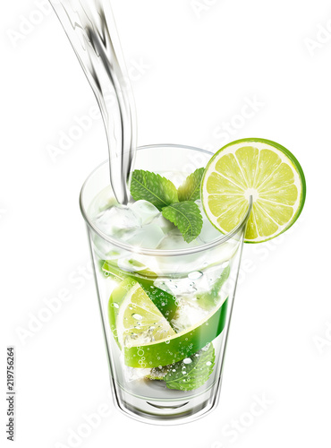 Liquid pouring into mojito