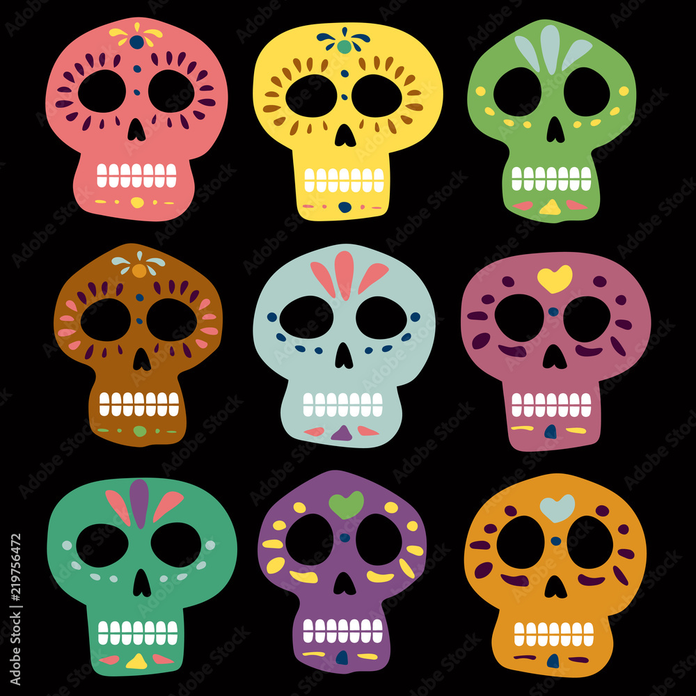 Mexican vector skulls for day of the dead. Dia de los muertos ...