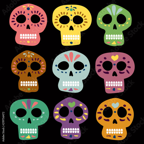 Mexican vector skulls for day of the dead. Dia de los muertos. Illustration for banner site card walpaper design