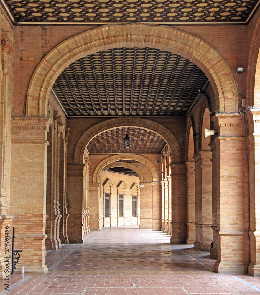 arches of architectural ensamble of Plaza de Espana in Seville