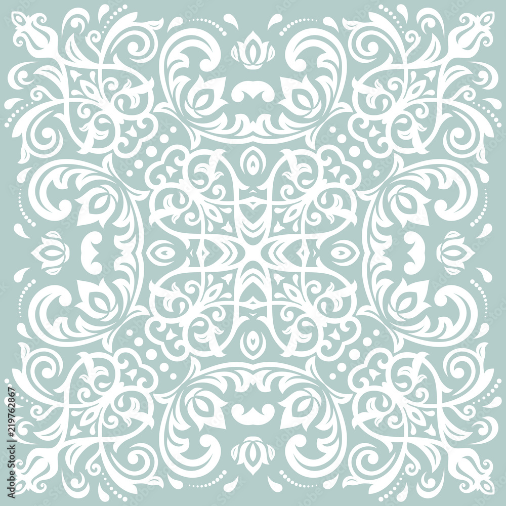 Elegant ornament in classic style. Abstract traditional pattern with oriental elements. Classic light blue and white vintage pattern