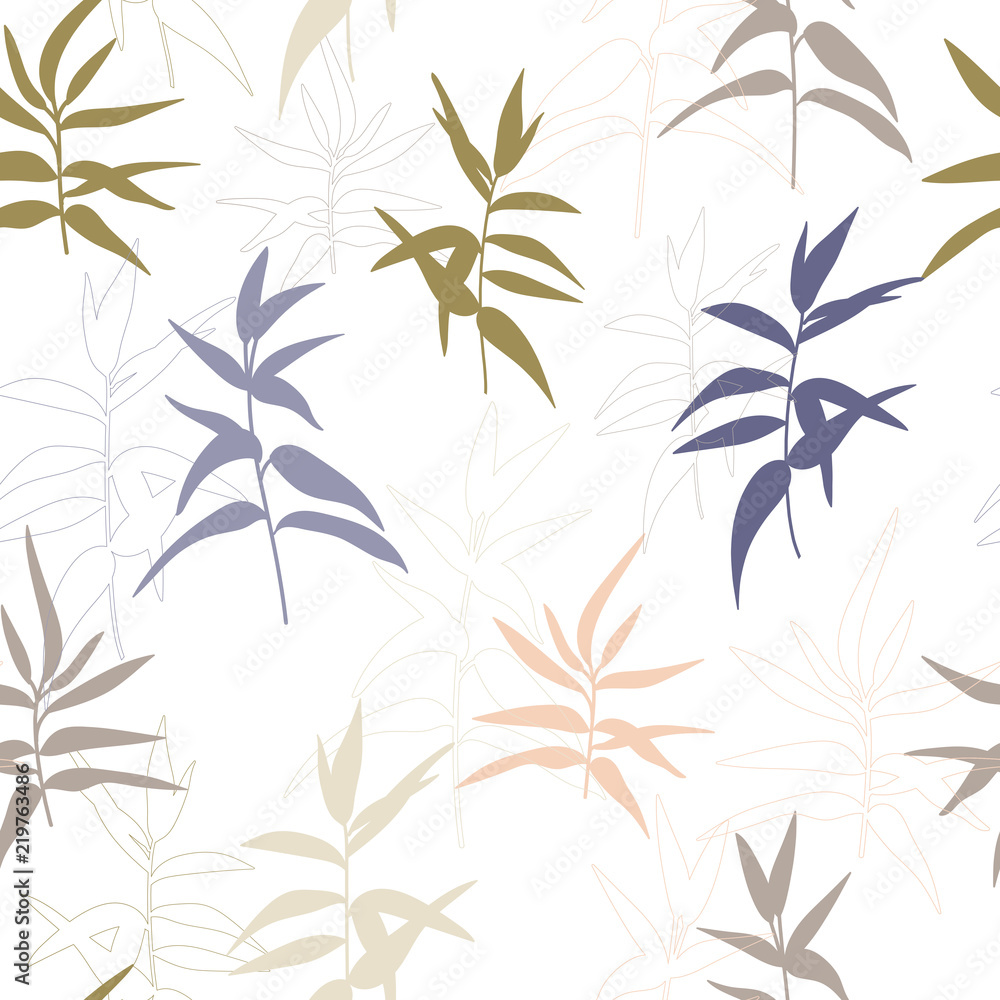 Fototapeta premium Modern vector seamless pattern with stylized twigs and leaves.