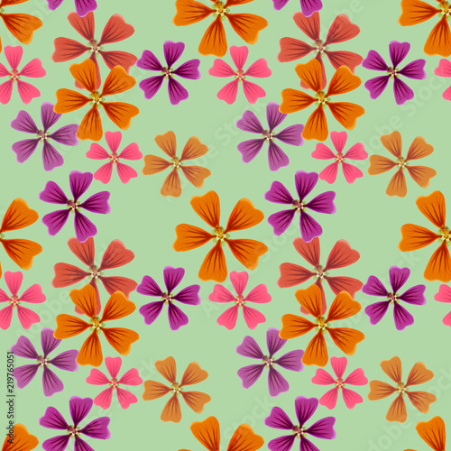 Lavatera. Seamless pattern texture of flowers. Floral background, photo collage