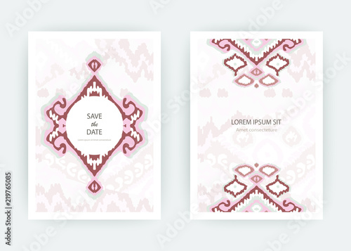 Set card ethnic bohemian arabesque pattern. Zigzag geometric abstract pastel print cover design. Tribal boho background vector illustration. Trendy template vector Wedding banner invite flyer product