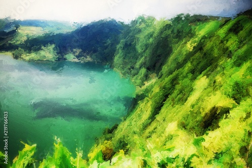 Digital Painting of Sete Cidades on Sao Miguel, Azores