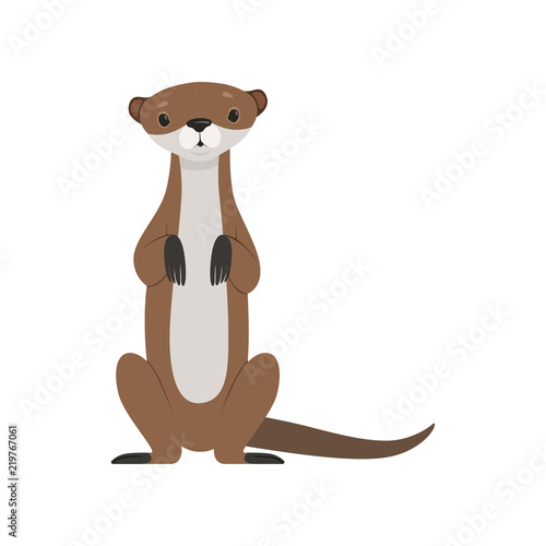 Cute otter sitting, funny animal character front view vector Illustration on a white background