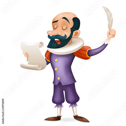 Actor theater stage man character medieval different actions cartoon design template vector illustration