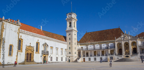 Panorama of the university square and bell tower in Coimbra, Portugal