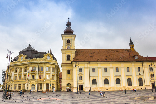 Piata mare central square in historical Sibiu, Romania