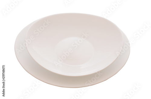 Empty white plate, dish set Isolated on white background with clipping path, Top view.