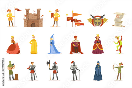 Medieval Cartoon Characters And European Middle Ages Historic Period Attributes Set Of Icons