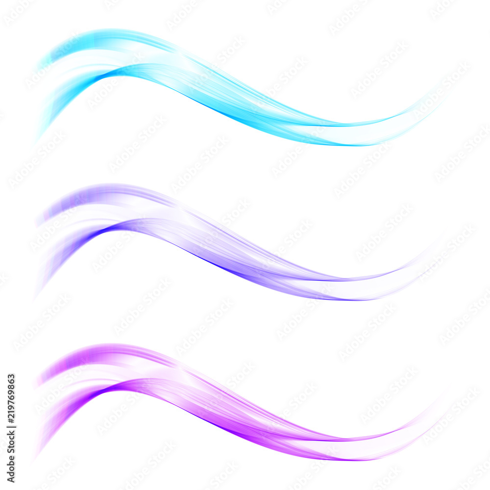 Fototapeta premium Abstract blue color wave design element. Set Blue wave