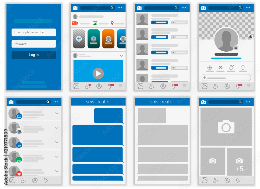 Social network Mock up, post frames and other pages vector illustration. Social network Mock up, post frames and other pages vector illustration.