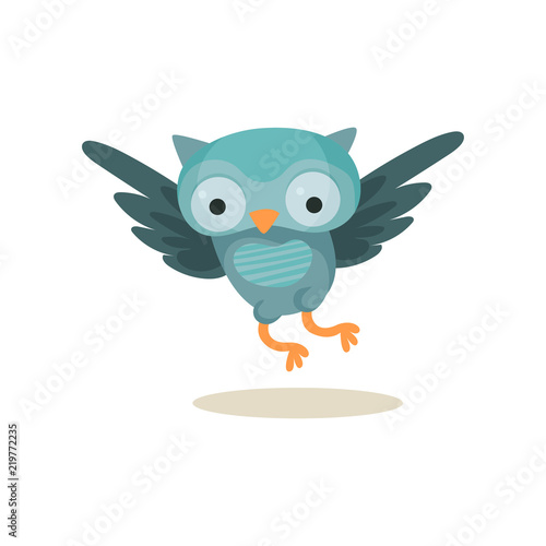 Cute blue owlet flying, sweet owl bird cartoon character vector Illustration on a white background