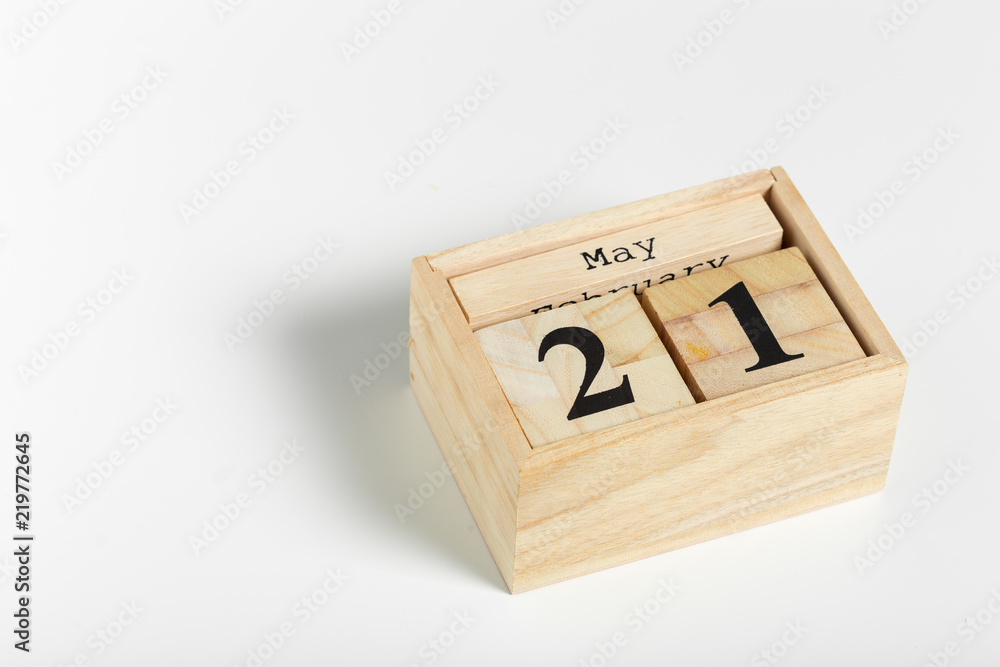 Wooden cubes with date on white background. 21st of May Wooden cubes with date on white background. 21st of May