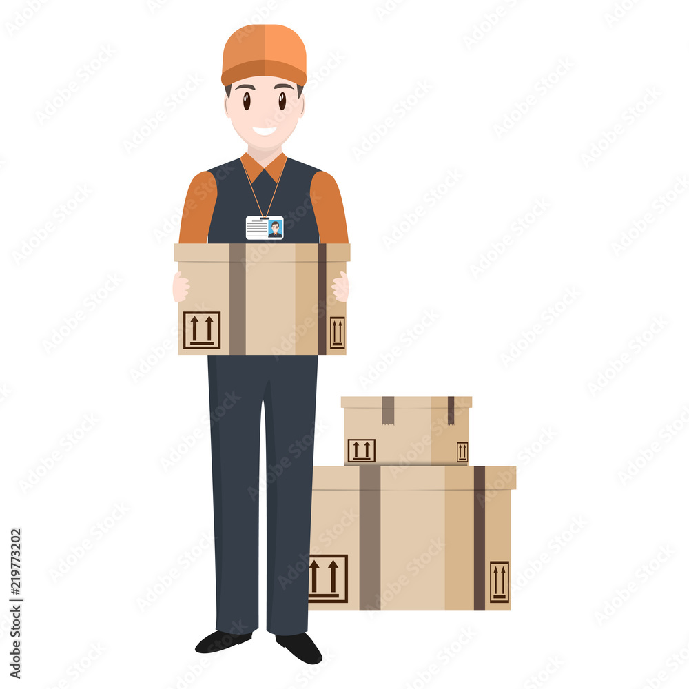 Man and box parcel for courier icon. Delivery service Man and box parcel for courier icon. Delivery service