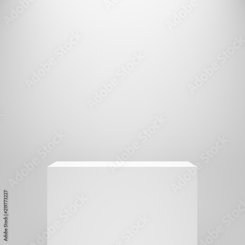 Fotografia white blank empty rectangle pedestal template in front of white wall