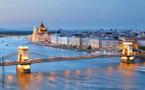 Budapest, Hungary. Chain Bridge and the Parliament.