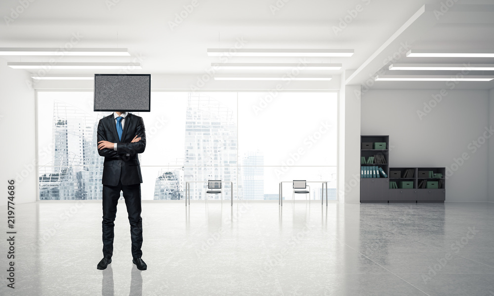 Businessman with TV instead of head. Businessman with TV instead of head.