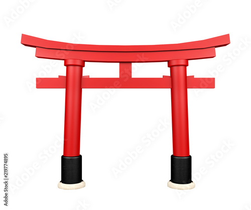 Japanese gateway Torii isolated on white background, 3d rendering