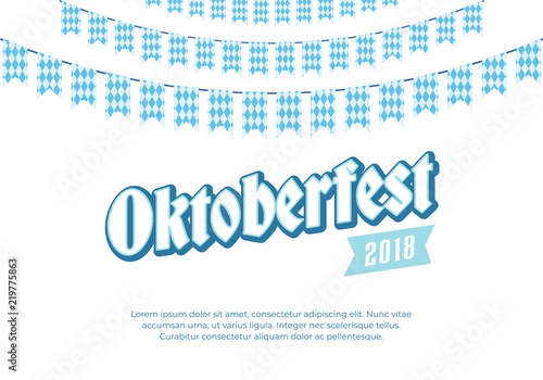 Oktoberfest banner. Clean background with Oktoberfest logo and blue checkered buntings. Munich beer festival card.