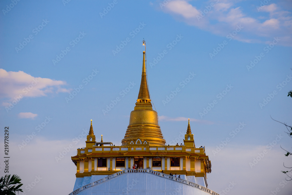 Fototapeta premium The Golden Mount at Wat Saket, Travel Landmark of Bangkok THAILAND
