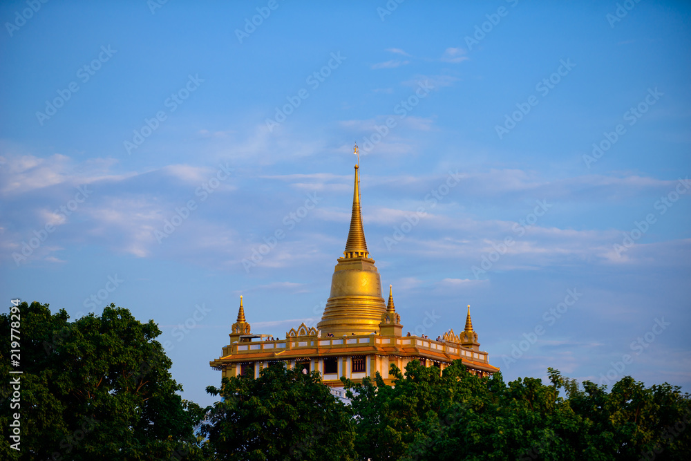 Naklejka premium The Golden Mount at Wat Saket, Travel Landmark of Bangkok THAILAND