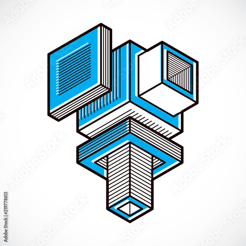 Engineering three-dimensional construction, abstract vector trigonometric shape.
