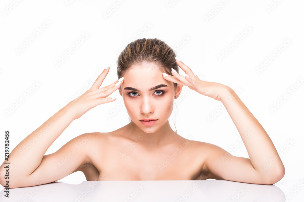 Beauty Portrait. Beautiful Spa Woman. Perfect Fresh Skin. Youth and Skin Care Concept isolated on white background Beauty Portrait. Beautiful Spa Woman. Perfect Fresh Skin. Youth and Skin Care Concept isolated on white background