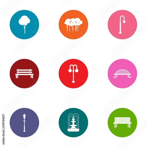 Parkland space icons set. Flat set of 9 parkland space vector icons for web isolated on white background