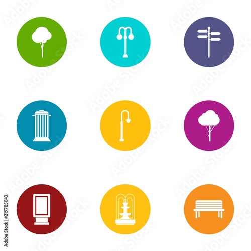 Parkland area icons set. Flat set of 9 parkland area vector icons for web isolated on white background