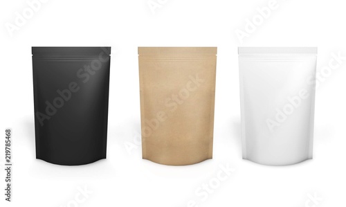 Empty kraft paper packs isolated on white. 3D