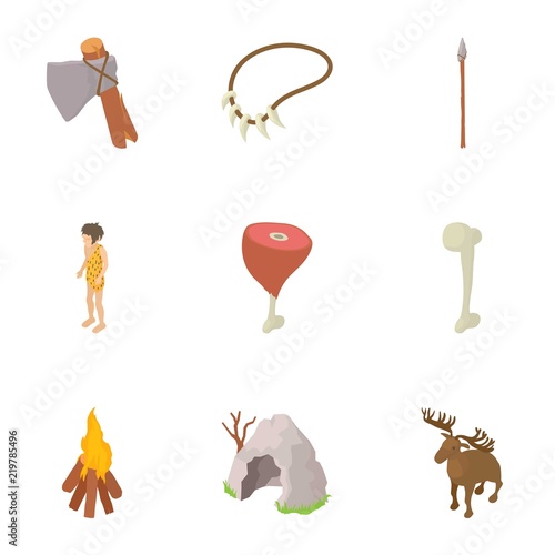 Prehistory icons set. Cartoon set of 9 prehistory vector icons for web isolated on white background