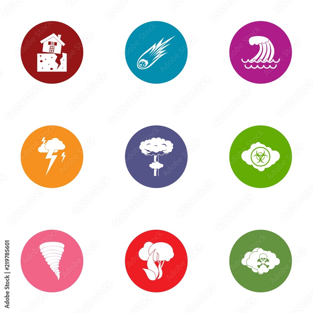 Affliction icons set. Flat set of 9 affliction vector icons for web isolated on white background Affliction icons set. Flat set of 9 affliction vector icons for web isolated on white background