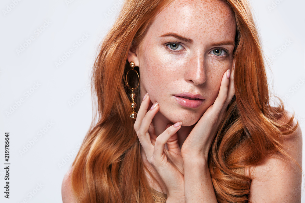 Red Head Girl With Long And Shiny Wavy Hair Beauty Beautiful Model Woman With Curly Ginger