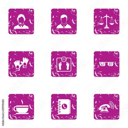 Coworking icons set. Grunge set of 9 coworking vector icons for web isolated on white background